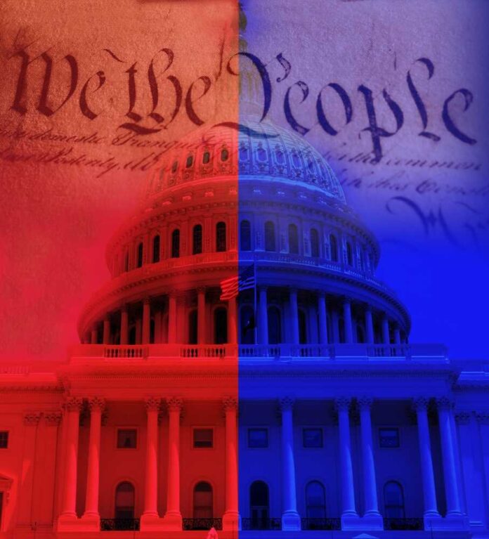 The,Us,Capitol,Dome,In,Washington,Dc,With,Half,Red