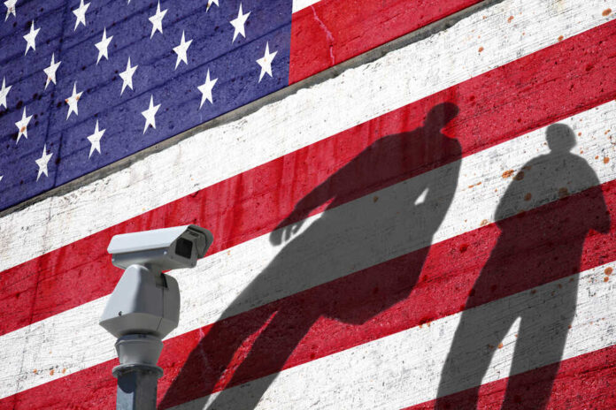Security,Camera,On,The,Border,With,Painted,Usa,Flag,On