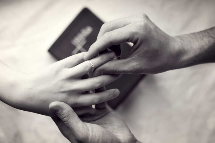 Couple,Engagement,Or,Marriage.,Vintage,Look,With,Black,And,White,