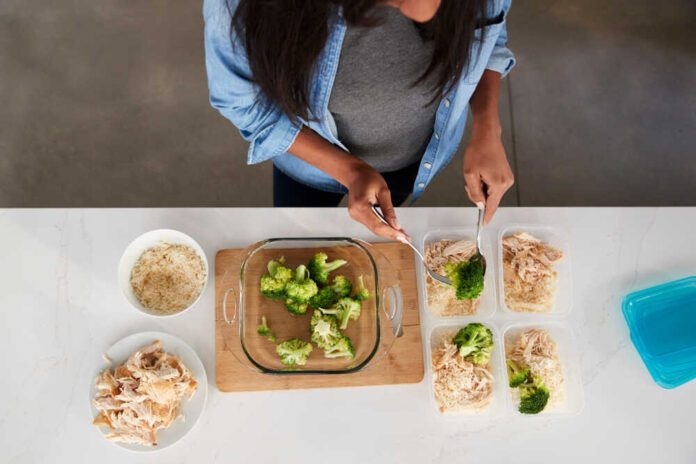 Overhead,View,Of,Woman,In,Kitchen,Preparing,High,Protein,Meal