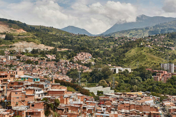 Panoramic,View,Of,The,District,Comuna,13,In,Medellin,,Colombia,