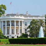 The White House with a fountain.