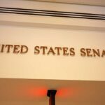 United States Senate sign on wall