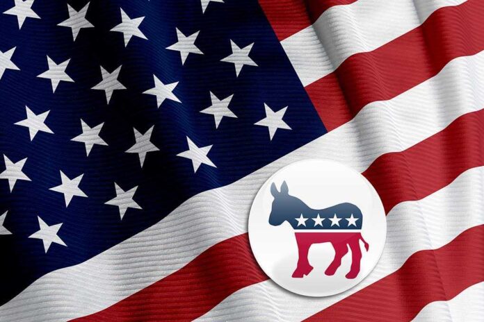 10885666 featured image United States flag with Democratic Party donkey symbol.