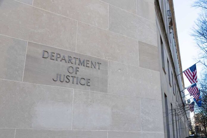 1605140956 featured image Department of Justice building with American flags.