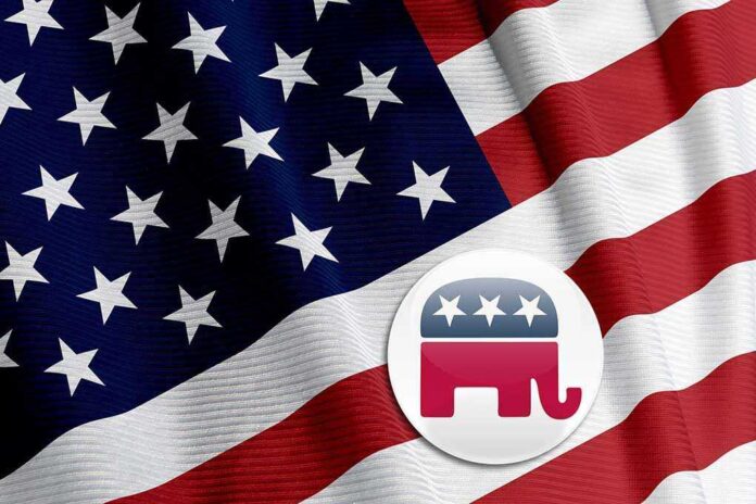 10885669 featured image American flag with Republican elephant symbol