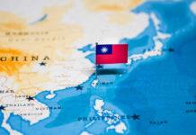 Flag of Taiwan on map.