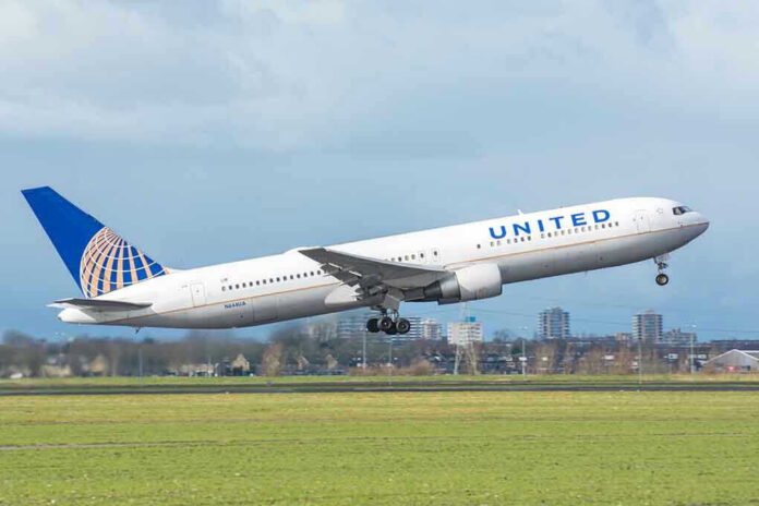 United airplane taking off from a runway