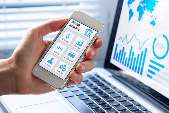 Person using smartphone for online banking.