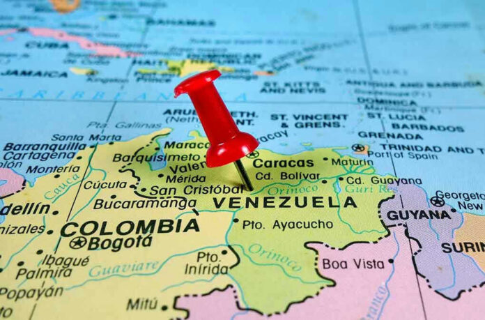 Red pin on Venezuela South America map
