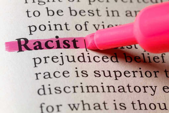 Racist highlighted in pink marker in a book