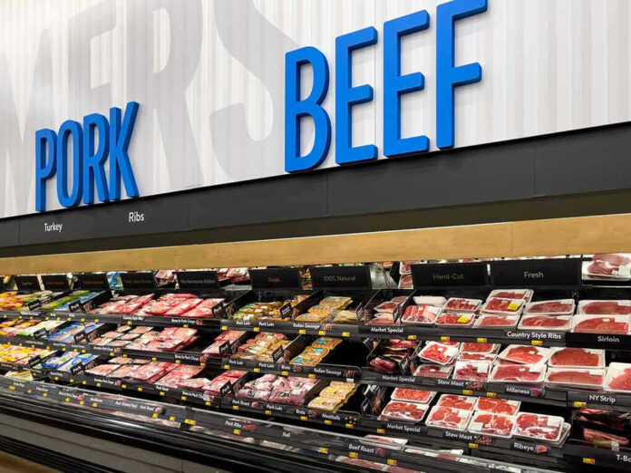 Meat section with packaged pork and beef products