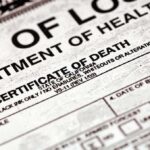 Close-up of a California death certificate document