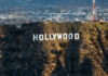 The Hollywood sign on a hillside.
