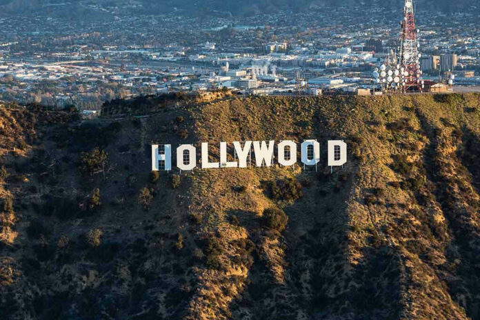 The Hollywood sign on a hillside.