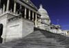 United States Capitol building with grand staircase and dome