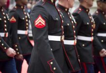 Commie Mamdani Shatters 60-Year Tradition – SABOTAGES Parade Marines in formal uniforms marching in a parade
