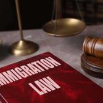 Immigration law book with gavel and scales