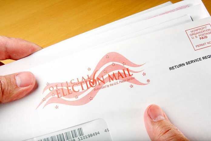 Voter,Receiving,Ballot,Through,Mail A hand holding an envelope labeled Official Election Mail