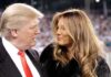 Donald Trump and Melania Trump looking at each other in a crowd