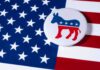 Democratic donkey button on American flag