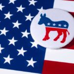 Democratic donkey button on American flag