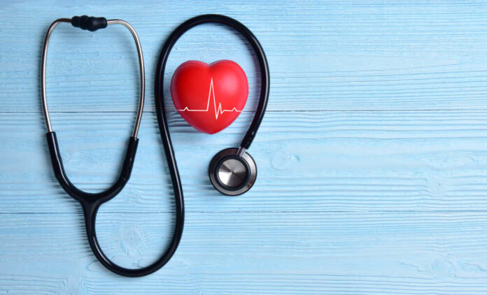 Red,Heart,With,Heartbeat,Or,Heart,Rate,And,Stethoscope,On